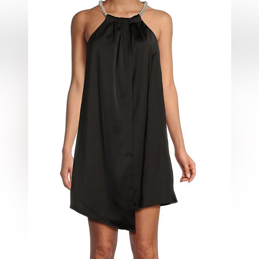 Belle by Badgley Mischka Julier Satin Halter Neck Sleeveless A-Line Dress